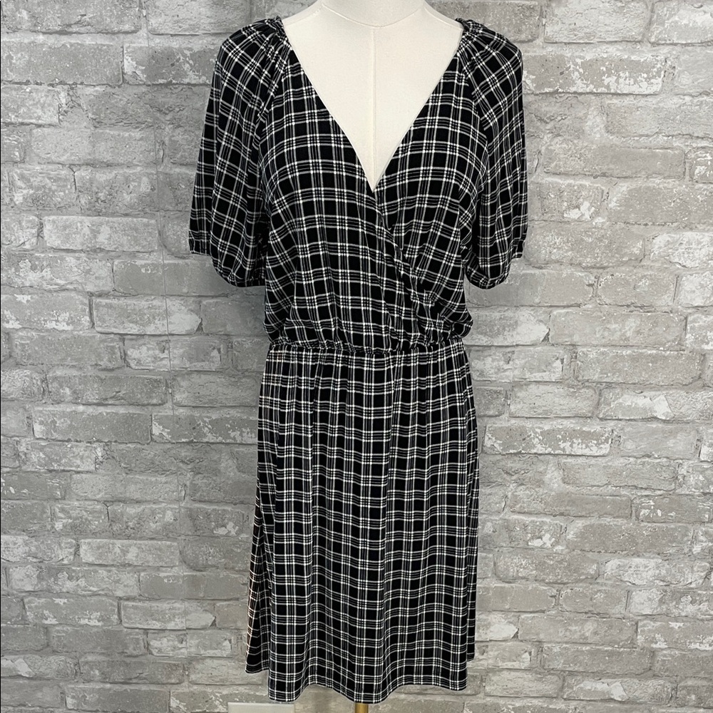LOFT Black and White Checkered Midi Dress